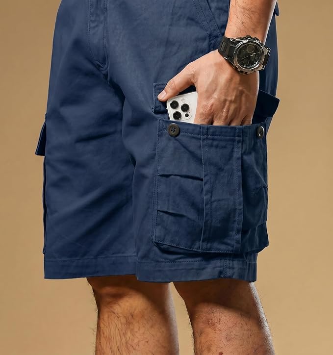 Men’s Knee-Length Six-Pocket Color-Block Cargo Shorts